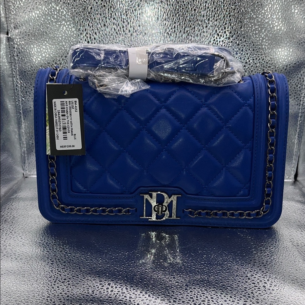 (NEW) BADGLEY MISCHKA Blue Quilted Chain Shoulder Bag